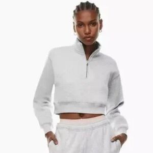 TNA Cozy Fleece Cropped Quarter-Zip Sweater
